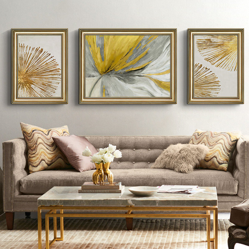 客厅沙发背景墙装饰画 美式乡村风格墙画 客厅三联画大气田园挂画