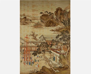 清 乾隆 元宵行乐图100X147厘米原大尺寸微喷复制装饰画人物怀旧