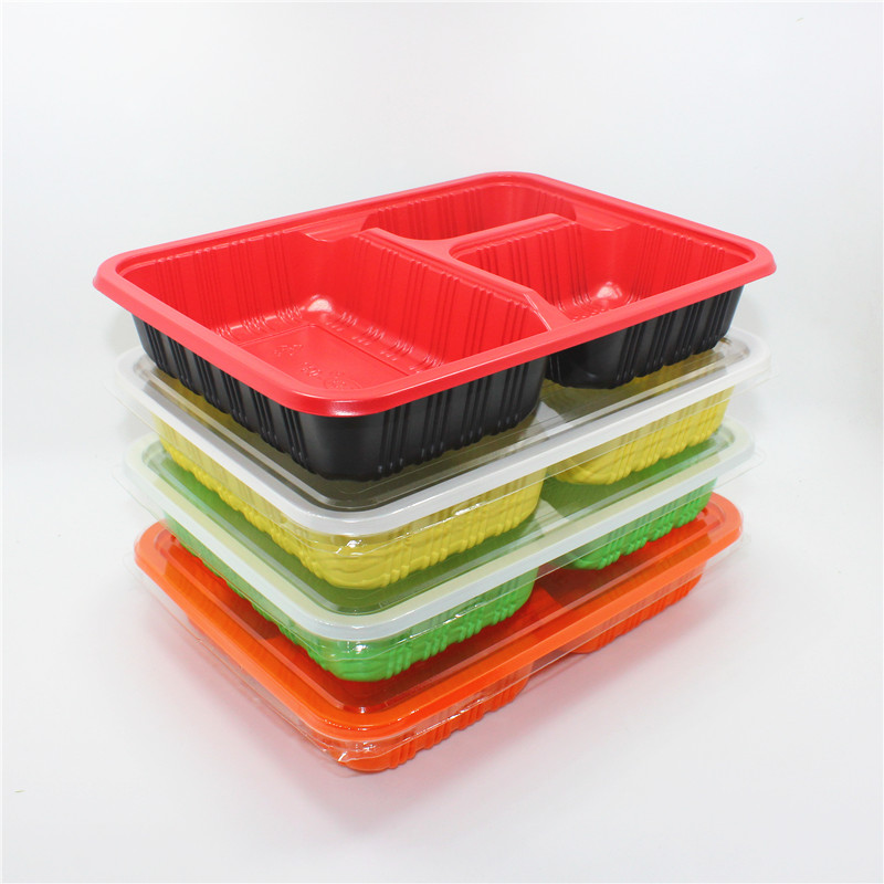 一次性饭盒长方形塑料3三格分格快餐盒套餐便当盒外卖打包盒加厚