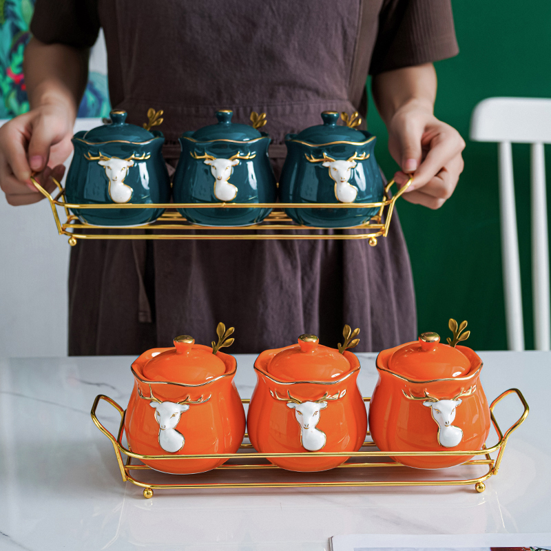 调味罐陶瓷北欧家用厨房用品调料盒套装组合轻奢盐味精调料瓶罐子