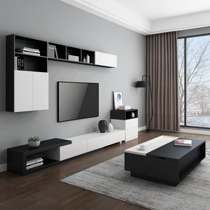 简约现代可伸缩电视柜茶几组合套装北欧客厅电视机背景墙吊柜边柜