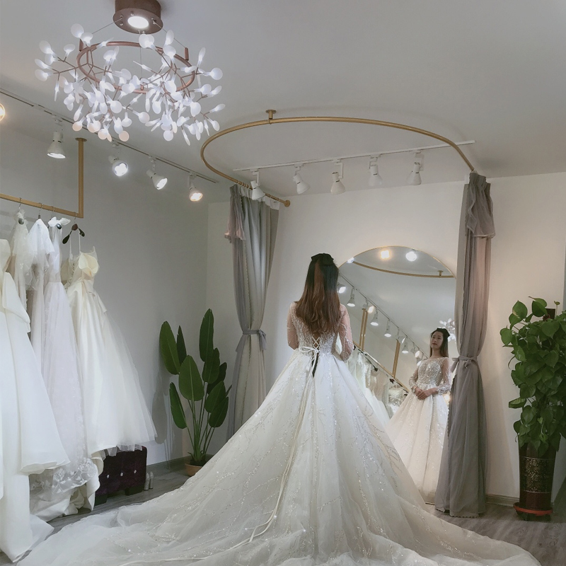 金色试衣圈u型杆婚纱店更衣室试衣间试衣架杆服装店围帘支架定制