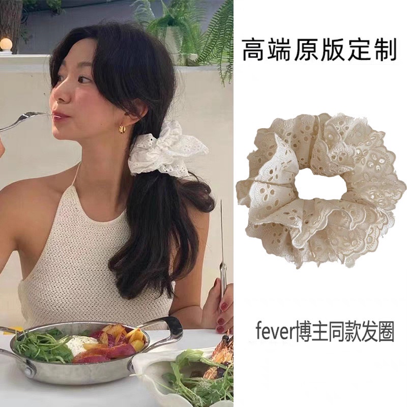 Willa｜原版fever博主同款双层大号蕾丝花边镂空大肠圈发饰洛丽塔