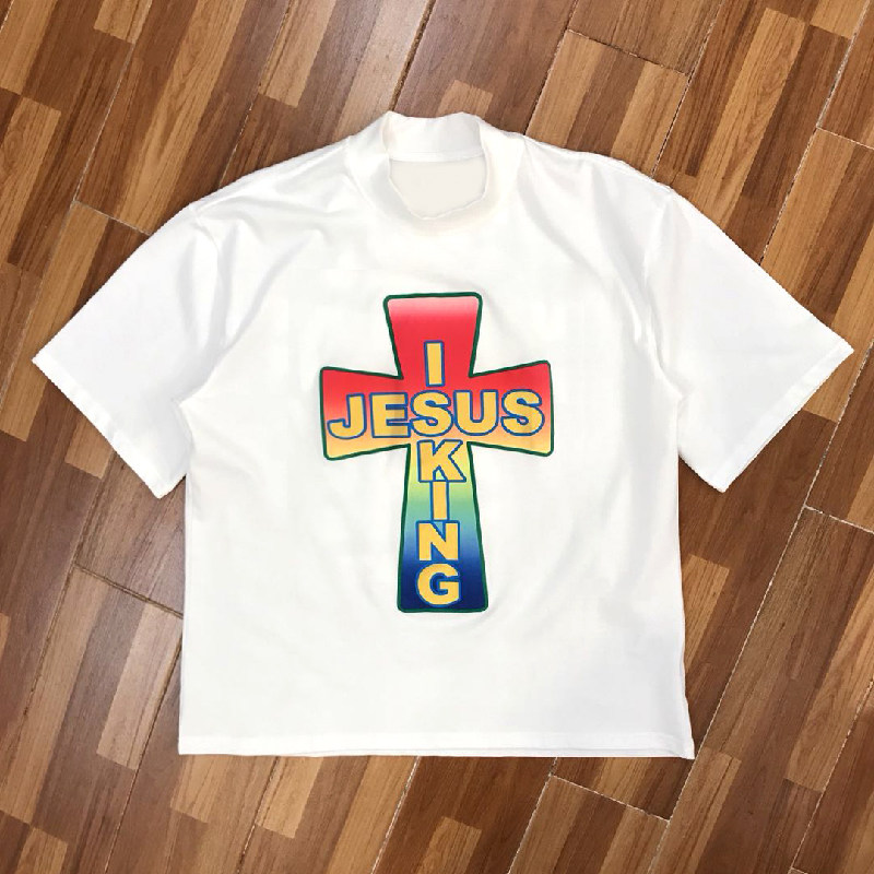 kanye jesus is king jik cross t-shirt 立体印花十字架短袖t恤