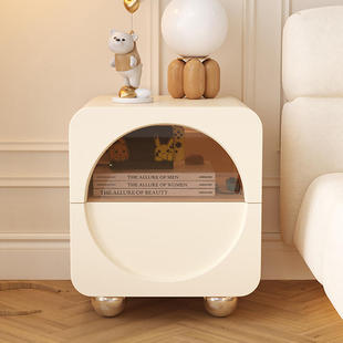 小型女生床边柜子简约现代创意设计师全实木奶油风床头柜轻奢卧室