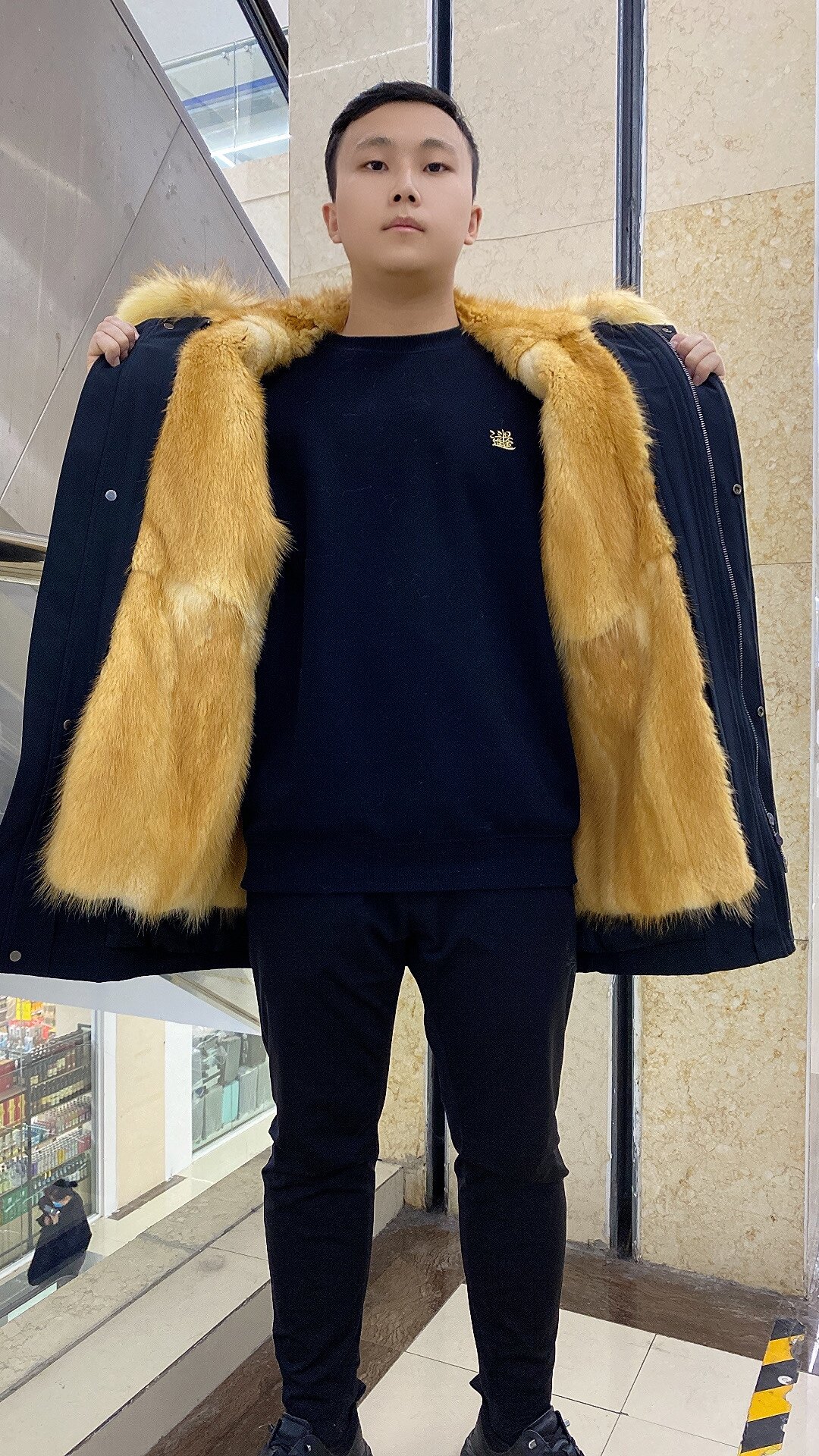 中长款黄金貂男士皮草派克服青根貂内胆