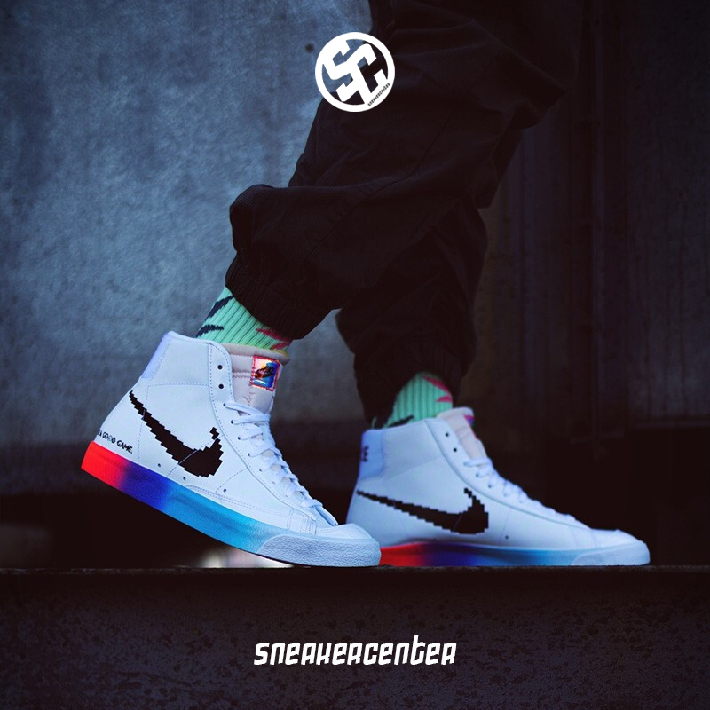 耐克nikeblazer开拓者电玩像素彩虹渐变中国结编织钩板运动休闲鞋