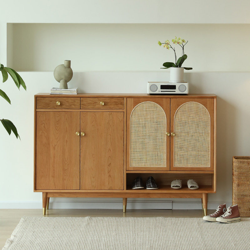 北欧日式实木鞋柜 门厅柜家用现代简约樱桃木大容量收纳柜玄关柜