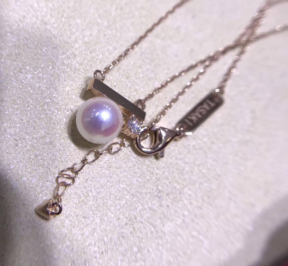 华华定制/18k金 tasaki原版定制平衡木钻石吊坠天然海水akoya