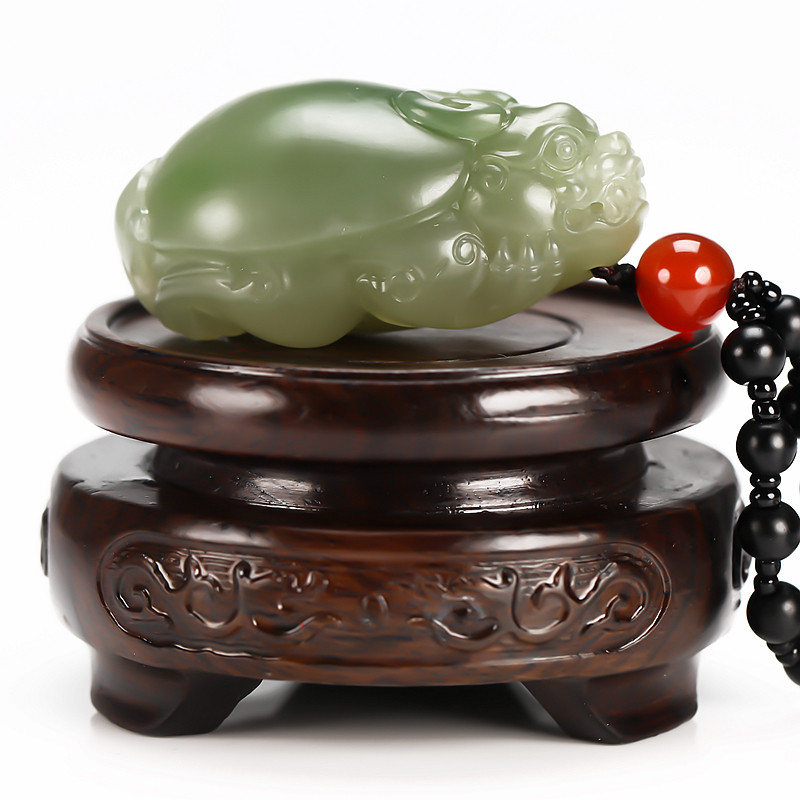 海派玉雕大师崔哲豪【龙龟】和田玉碧玉挂件82.472克