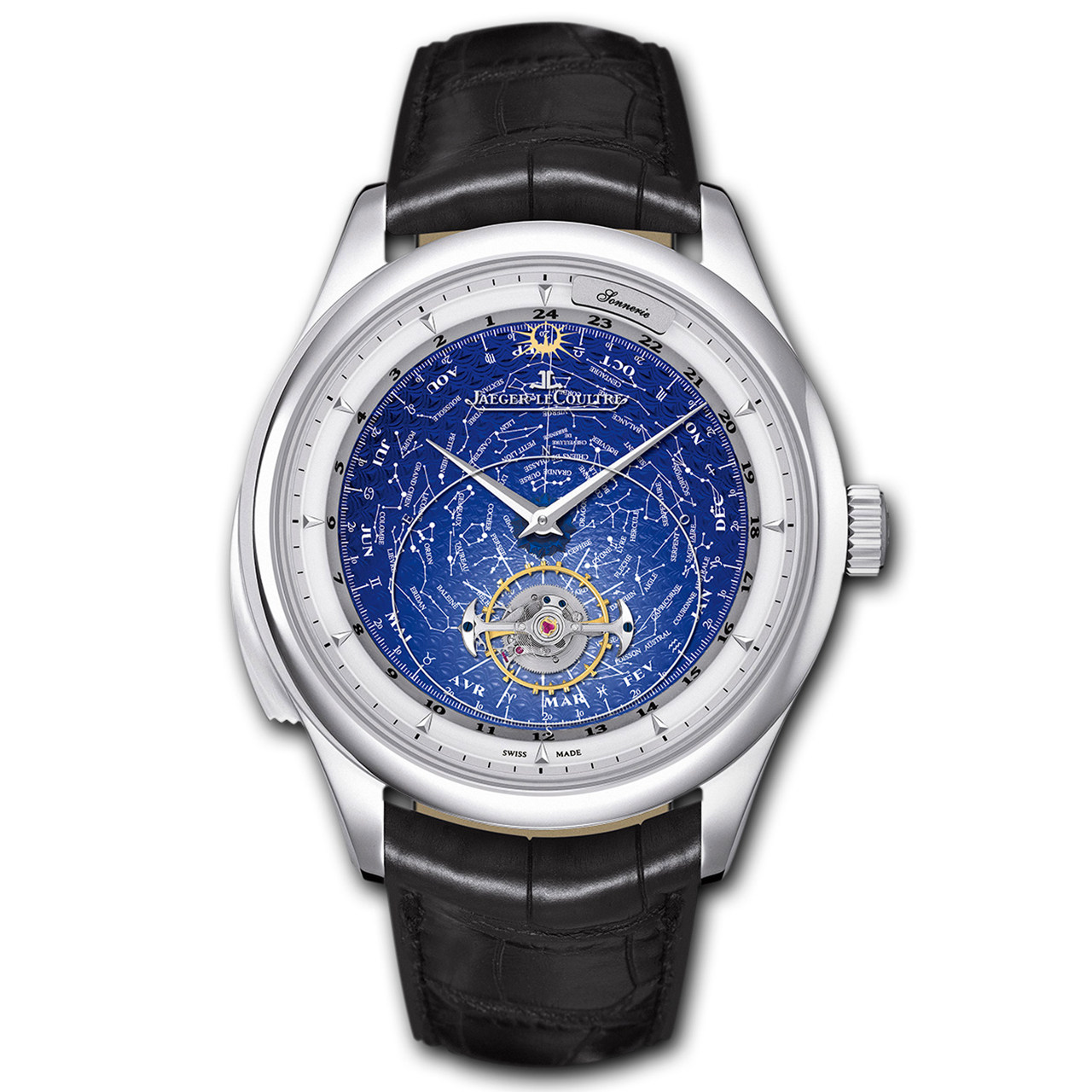 [9.5新]积家/jaeger-lecoultre手动机械男表白金陀飞轮三问