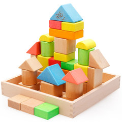 木丸子32粒榉木盒装积木 超大智慧多彩积木儿童益智早教木制玩具