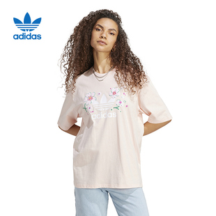 adidas阿迪达斯三叶草女子花朵印花宽松短袖T恤春季新款IP3752