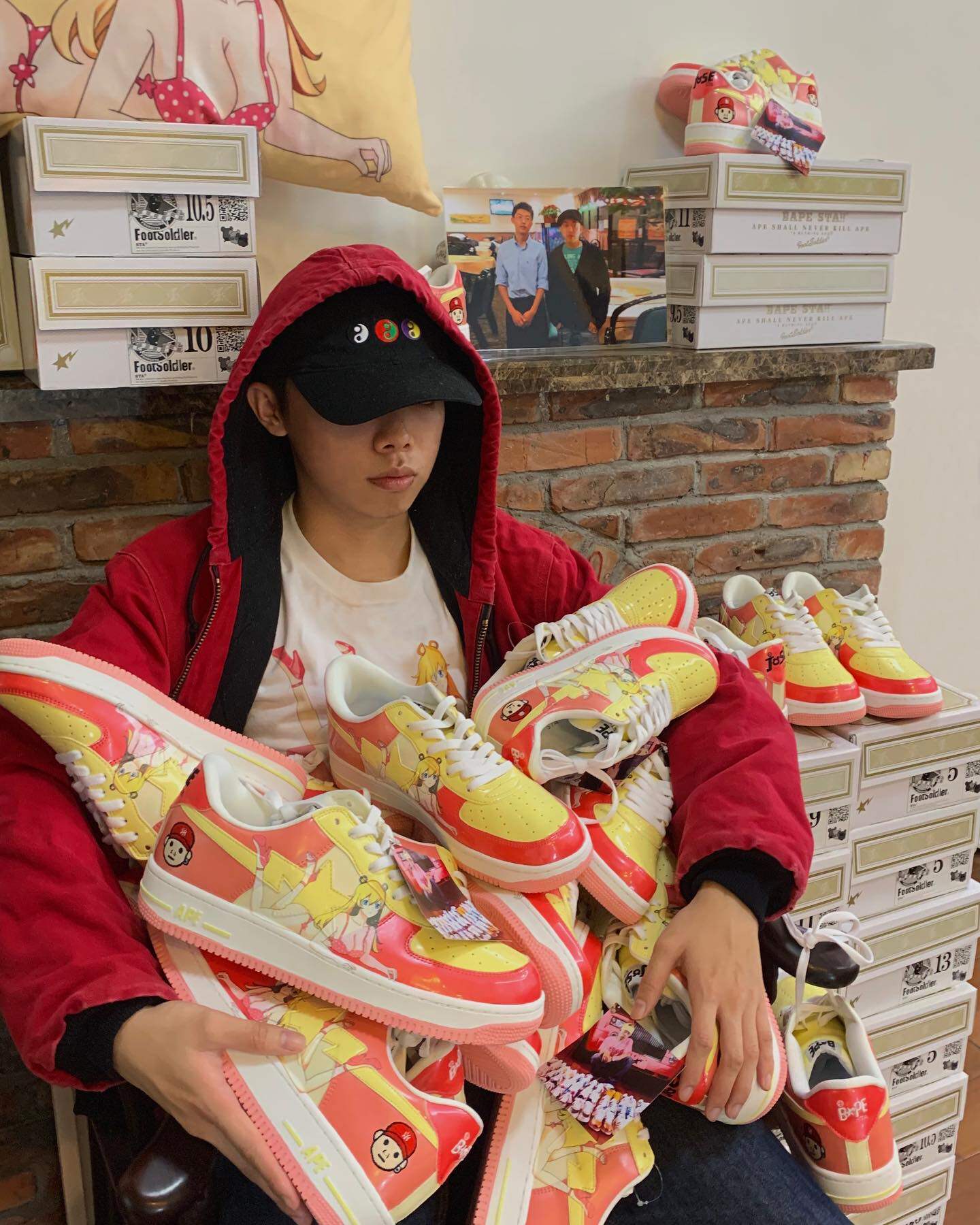 bape sta dunk 艺术家josewong联名客制低帮3d印花卡通女休闲板鞋