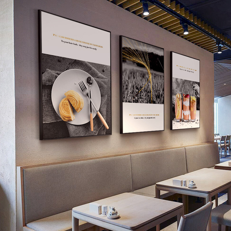 惬意时刻 现代简约咖啡店装饰画西餐厅挂画黑白北欧奶茶店墙壁画