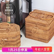 Rattan storage box with lid tea box candy box hotel decoration hand-woven rattan basket household sundries basket