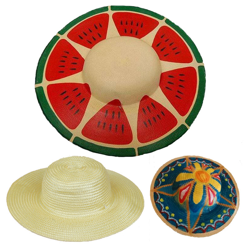 手绘diy草帽空白涂鸦绘画编织帽子幼儿园儿童手工创意装饰材料