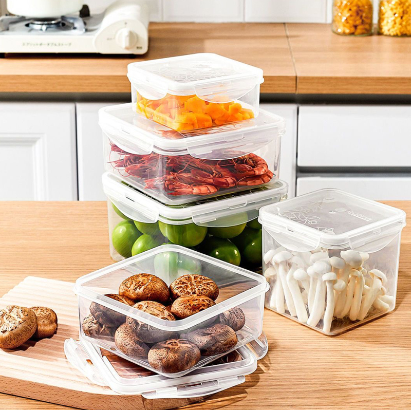 普业密封保鲜盒食品级冰箱专用正方形塑料饭盒上班族可微波炉加热
