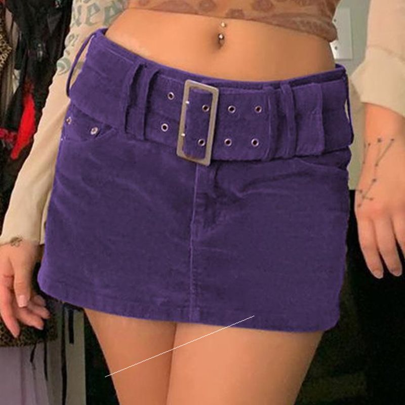 Solid Low Rise Corduroy Skirts Vintage with Belt A-Line|ruв категории Женская одежда, юбка - от Buy2taobao.com для оказания профессиональной услуги покупки агента Taobao