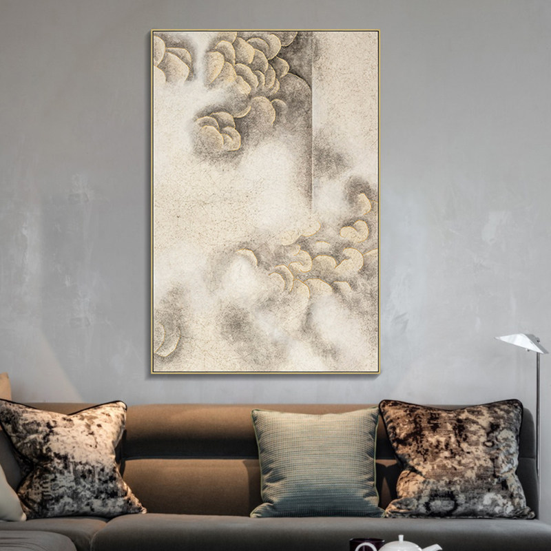 沙发墙装画新中式宣纸手绘抽象装饰画客厅画沙发背景墙画床头画