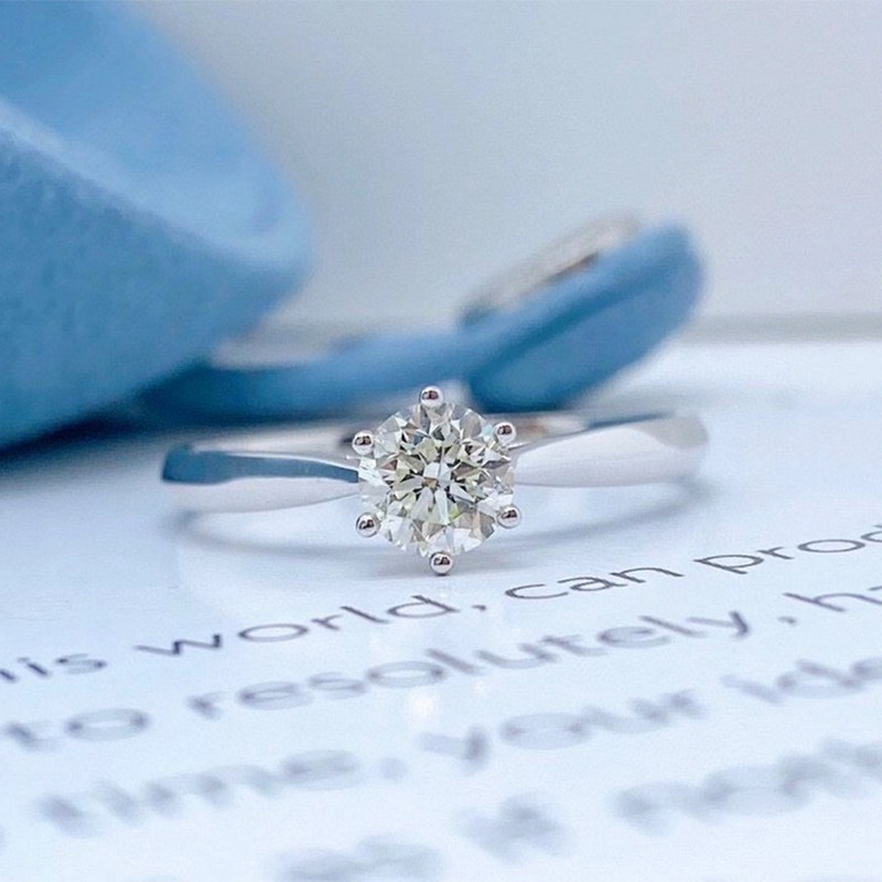 正品钻戒女1克拉50分gia裸钻18k白金订婚求婚结婚六爪钻石戒指