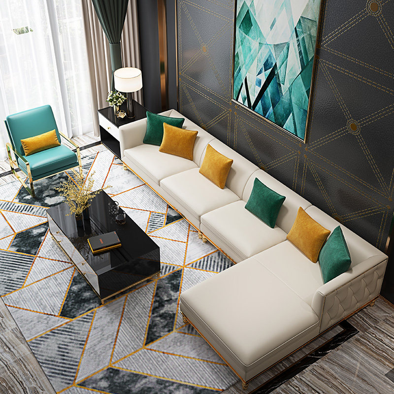 后现代轻奢美式真皮沙发转角组合简约客厅大小户型样板间港式家具