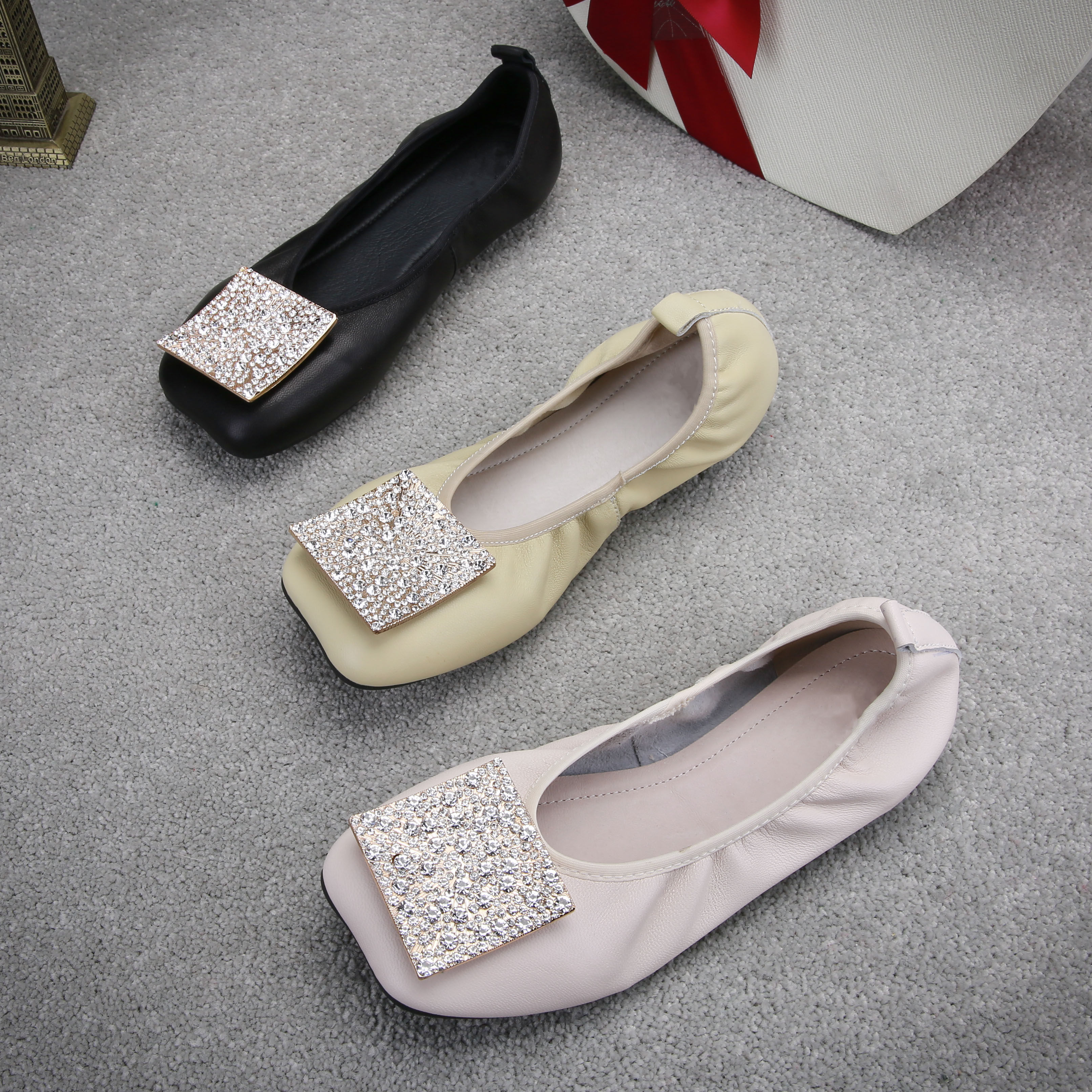 【现货】2021春夏季新款真皮瓢鞋蛋卷鞋羊皮船鞋单鞋子女鞋一脚蹬