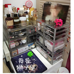 店主实拍组合化妆品收纳盒透明多层特大号口红彩妆护肤梳妆台收纳