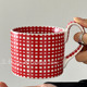 三秋Sanq限定复古哑光格纹红马克杯陶瓷水杯咖啡杯子小众原创礼物