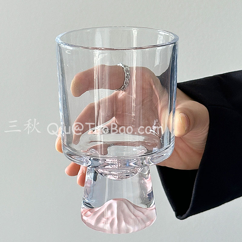 三秋Sanq粉色山脉玻璃杯子水杯高