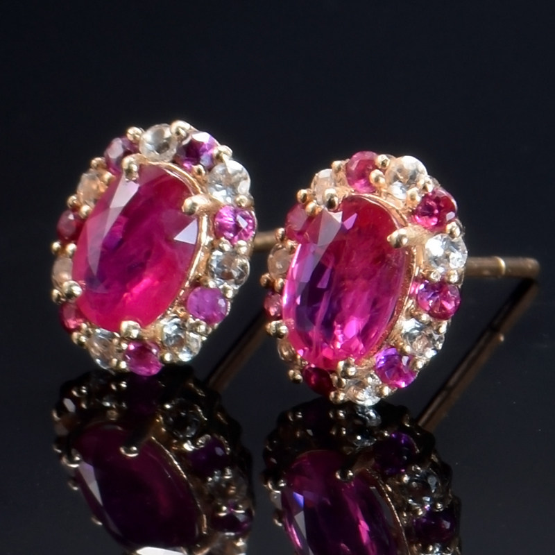 1.48ct红宝石耳钉 颜色火彩绝美 裸石成品双证书