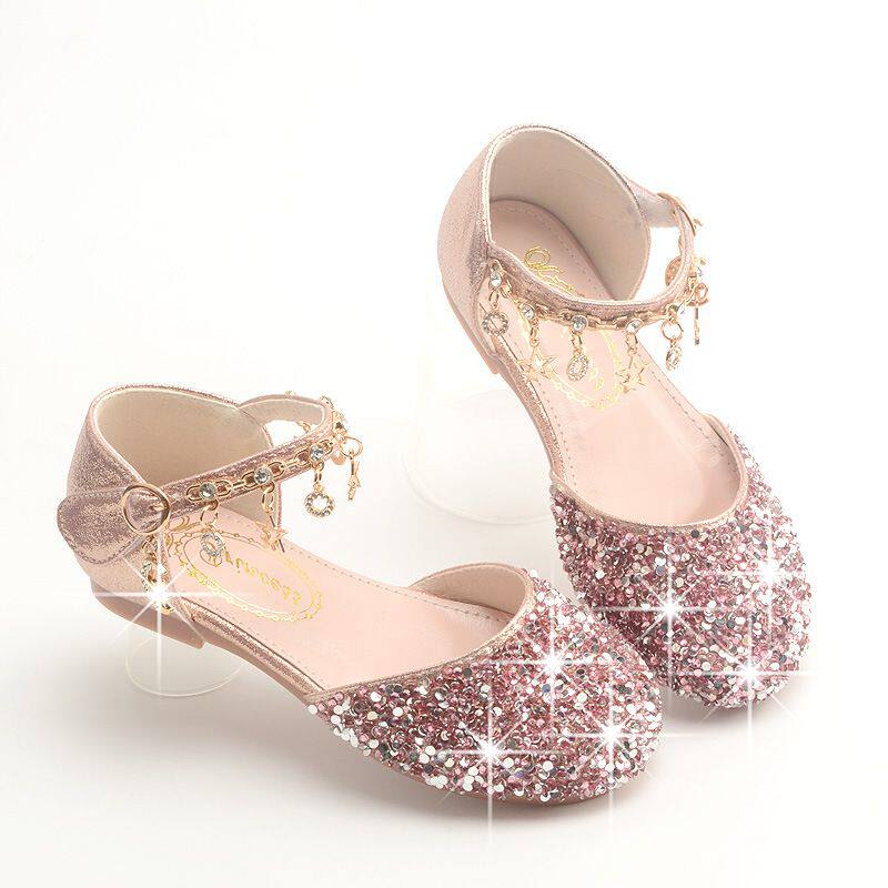 2022公主鞋银色冰雪奇缘鞋水晶鞋闪亮亮花童婚礼小女孩舞台表演鞋