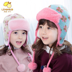 韩国新款婴儿秋冬新款提花收口加绒潮双层帽女童保暖儿童护耳帽子