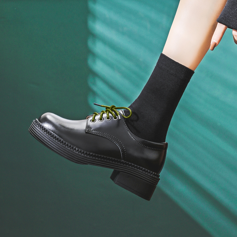 黑色袜子女中筒ins潮配皮鞋春秋季外穿纯色及膝乐福鞋长筒袜长袜