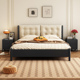 北欧全实木床黑色现代简约法式复古软包床1.5米1.8主卧室双人婚床