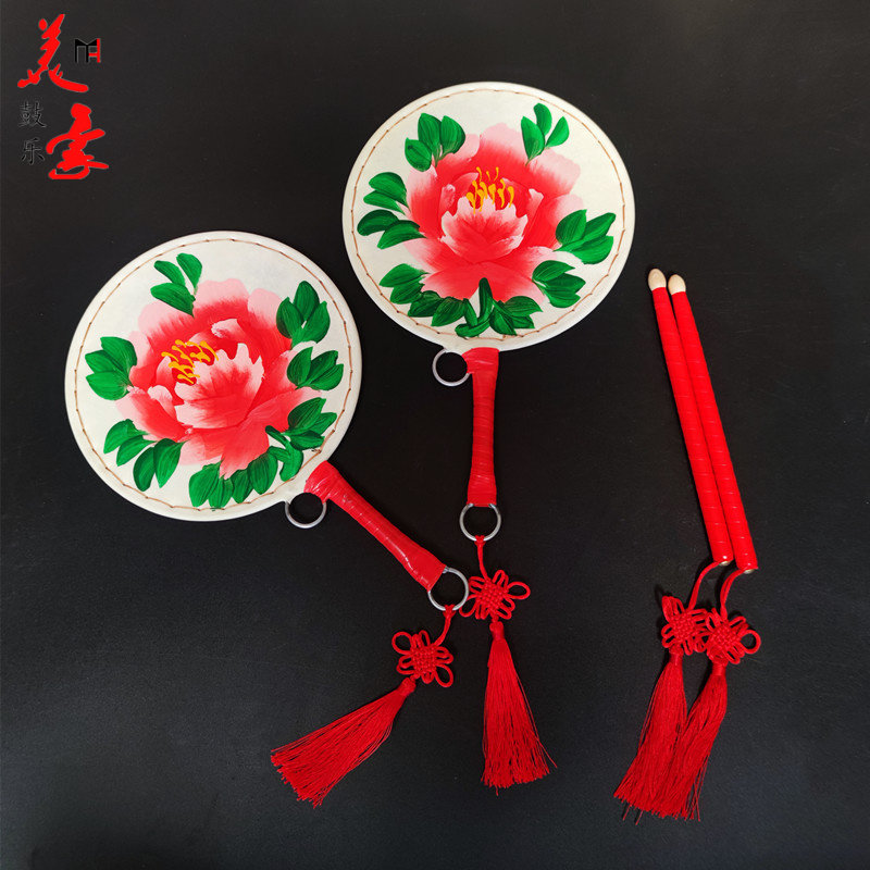 会转圈 纯手工羊皮太平鼓 儿童 扇子鼓 单面鼓 扇鼓  太平女儿鼓