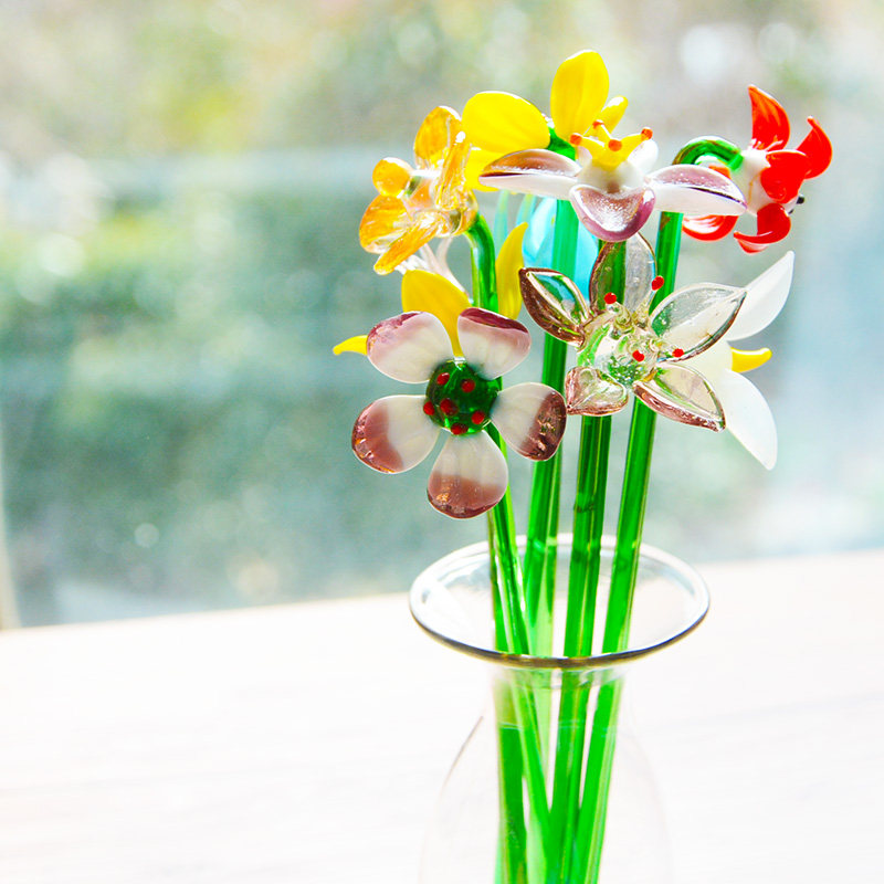 包邮日系手作工艺品玻璃花朵插花棒雏菊玫瑰郁金香太阳花花器花卉