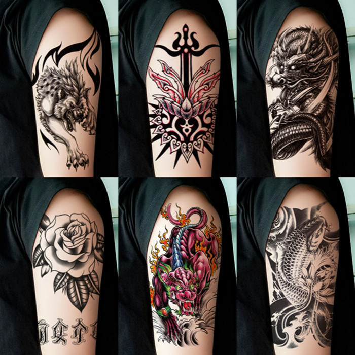半臂纹身贴 防水防汗男女持久手臂个性龙虎鹰花臂图腾仿真刺青