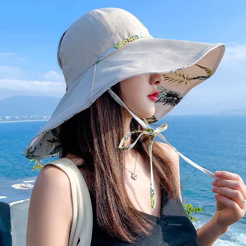 遮阳帽女夏季大帽檐防晒帽扎马尾空顶太阳帽子防紫外线遮脸渔夫帽