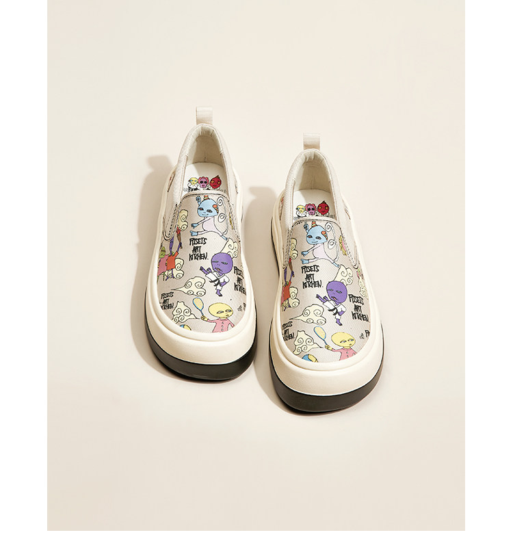 jm快乐玛丽女鞋2021秋冬新款厚底增高加绒保暖一脚蹬潮涂鸦乐福鞋