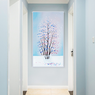北欧小清新玄关装饰画竖版走廊楼梯间现代简约过道粉色绿植墙画