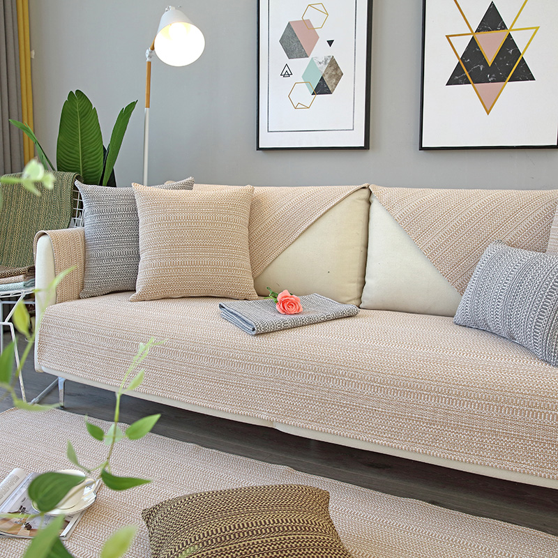 沙发垫布艺四季通用防滑棉麻坐垫简约现代纯色加厚亚麻沙发套夏季