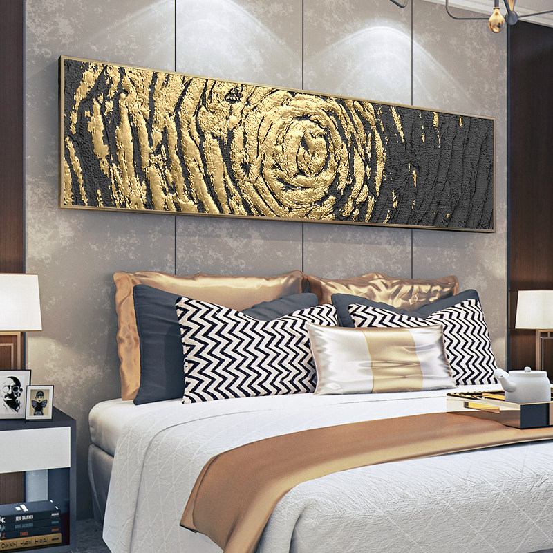 浮华若梦 现代简约美式卧室床头装饰画抽象单联横幅挂画金色壁画