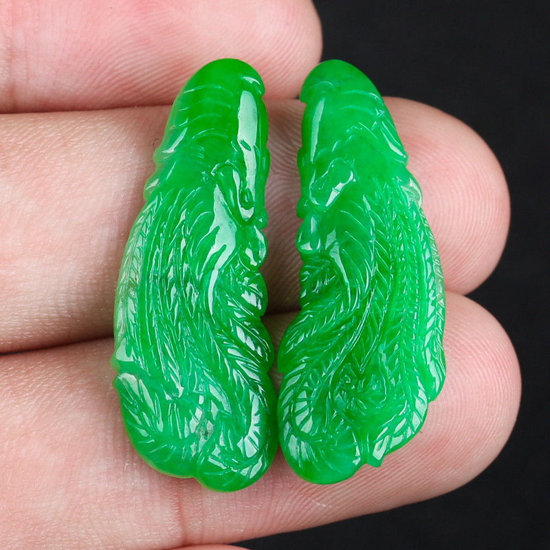 天然a货翡翠阳绿凤凰一对镶嵌件3.16克