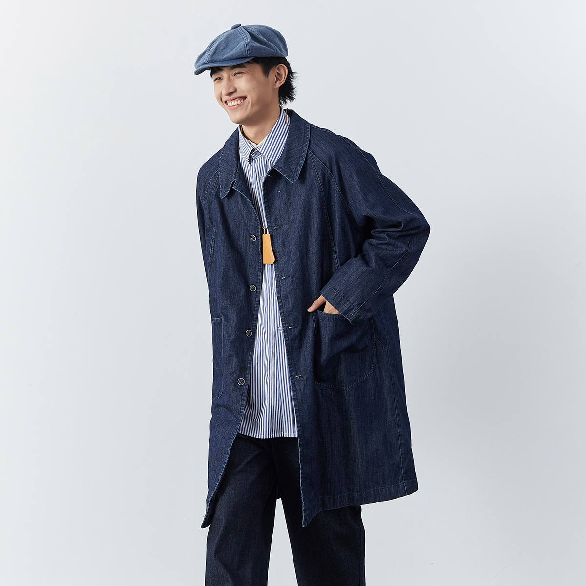 【现货】 21aw 日系cityboy重磅水洗牛仔长款廓形风衣外套男秋冬