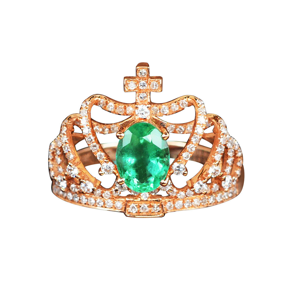 皇冠3. 23g 天然祖母绿戒指 18k金 伴镶钻石 0550 珠宝戒指