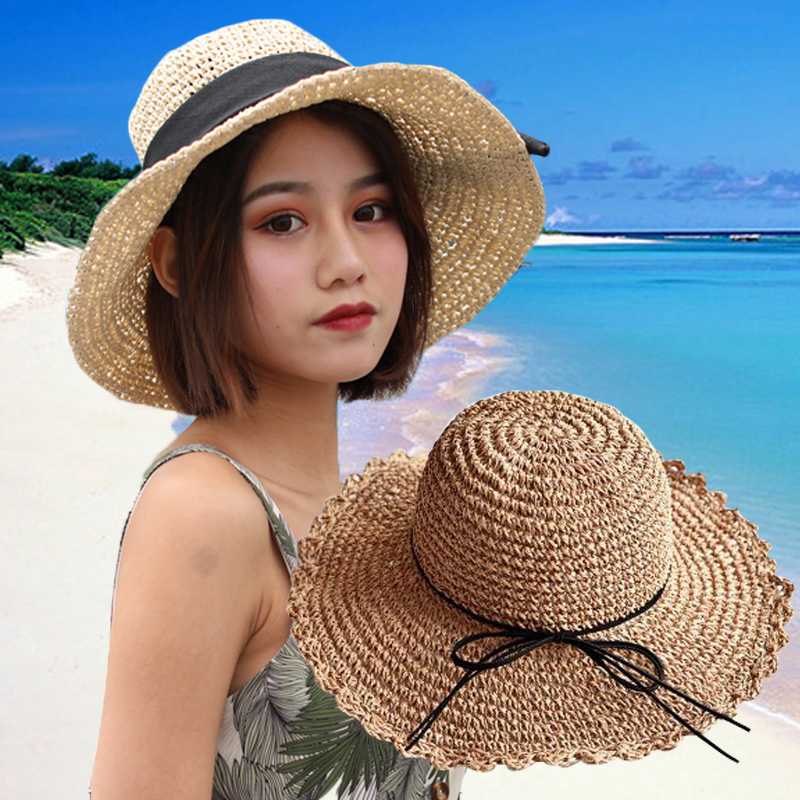 帽子女夏天遮脸百搭太阳帽防紫外线遮阳帽防晒草帽出游海边沙滩帽