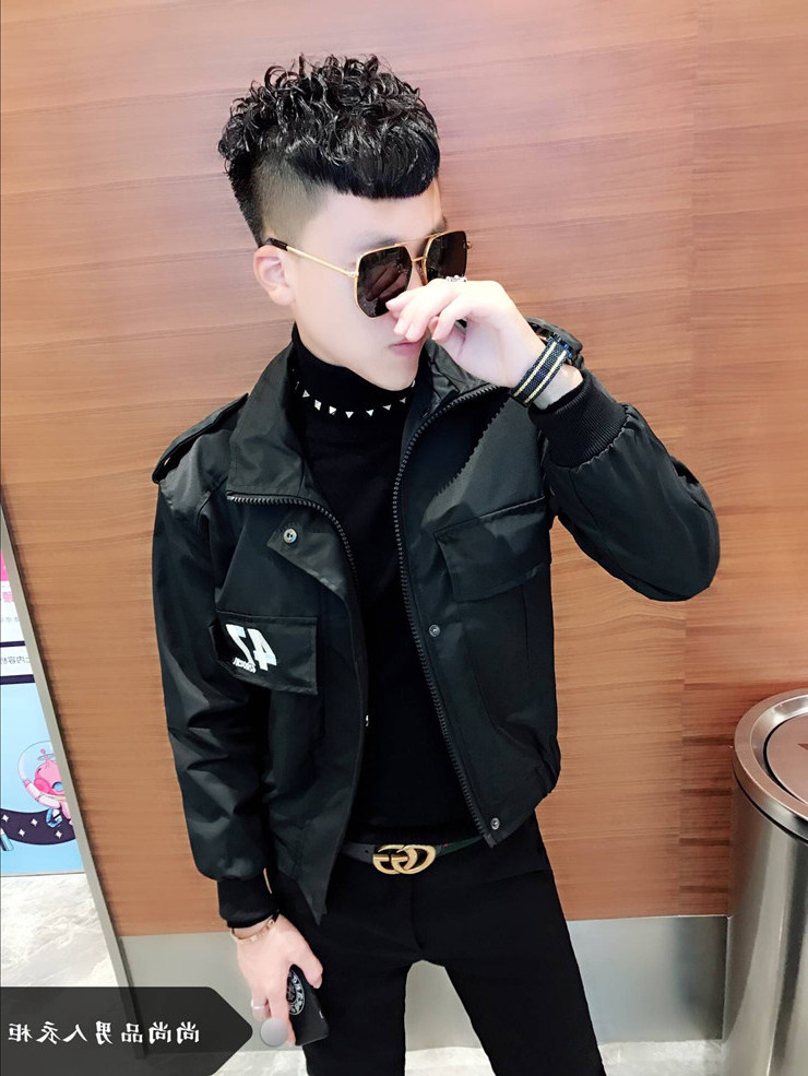 2019秋季新款男士青年帅气翻领短款外套社会小伙韩版潮流修身夹克