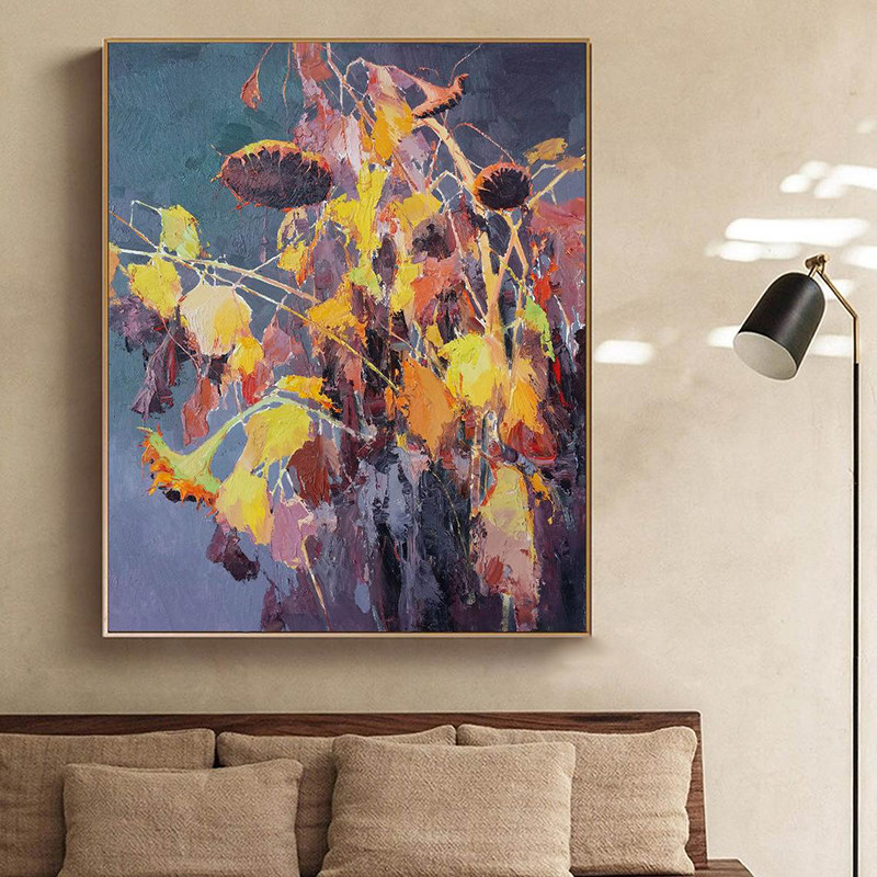 油画纯手绘向日葵花卉梵高名画客厅餐厅背景墙装饰画现代玄关挂画
