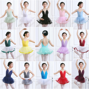 春夏季儿童吊带舞蹈服少儿练功服网纱女童芭蕾舞中国舞形体服纯棉